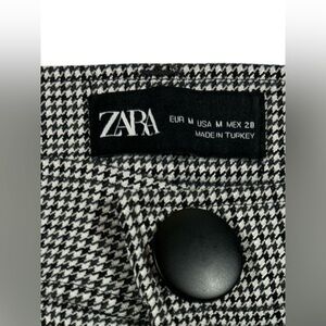 Zara Houndstooth High-Rise Slim Trousers Black White Size M Chic Workwear